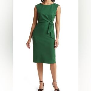Tahari ASL  Rich Green Sheath With Decorative Front Sash